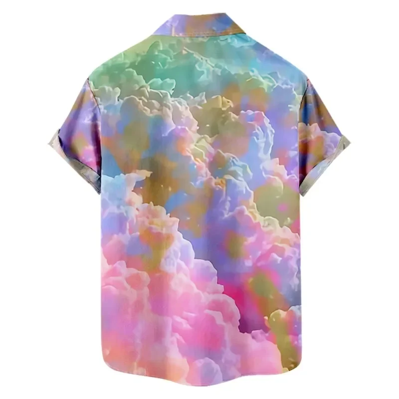 Men's Fantasy Cloud Print Chest Pocket Polyester Shirt Casual Beach Short Sleeve Shirt Clothing Tops