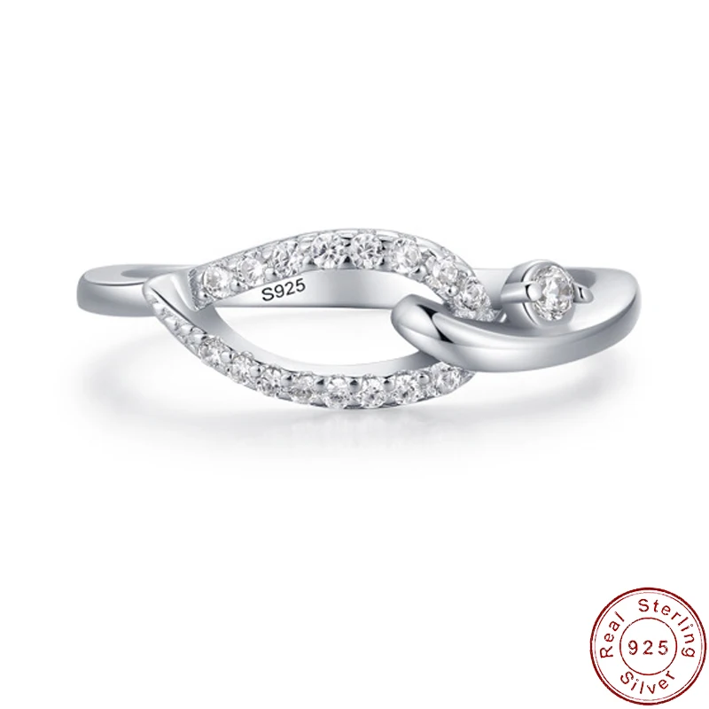 

New Sparkling European Pave AAA CZ Arc Crossing S925 Sterling Silver Finger Ring Stacked Band For Women Birthday Wedding Jewelry