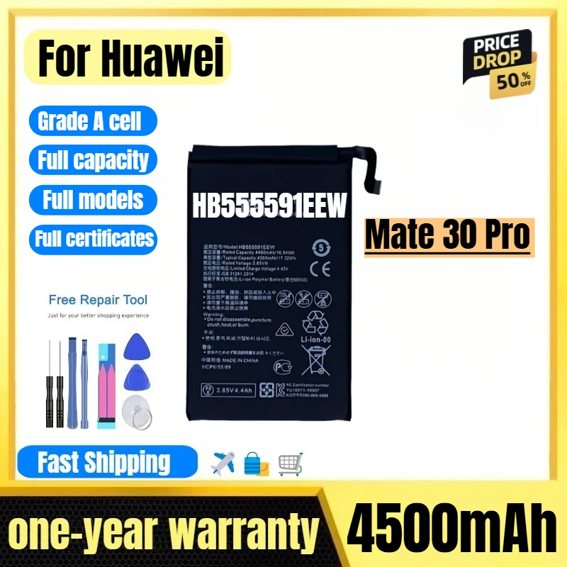 

HB555591EEW for Huawei Mate 30 Pro Phone Battery 0 Cycle High Quality High Capacity Replacement Bateria Grade A Cell with Tools
