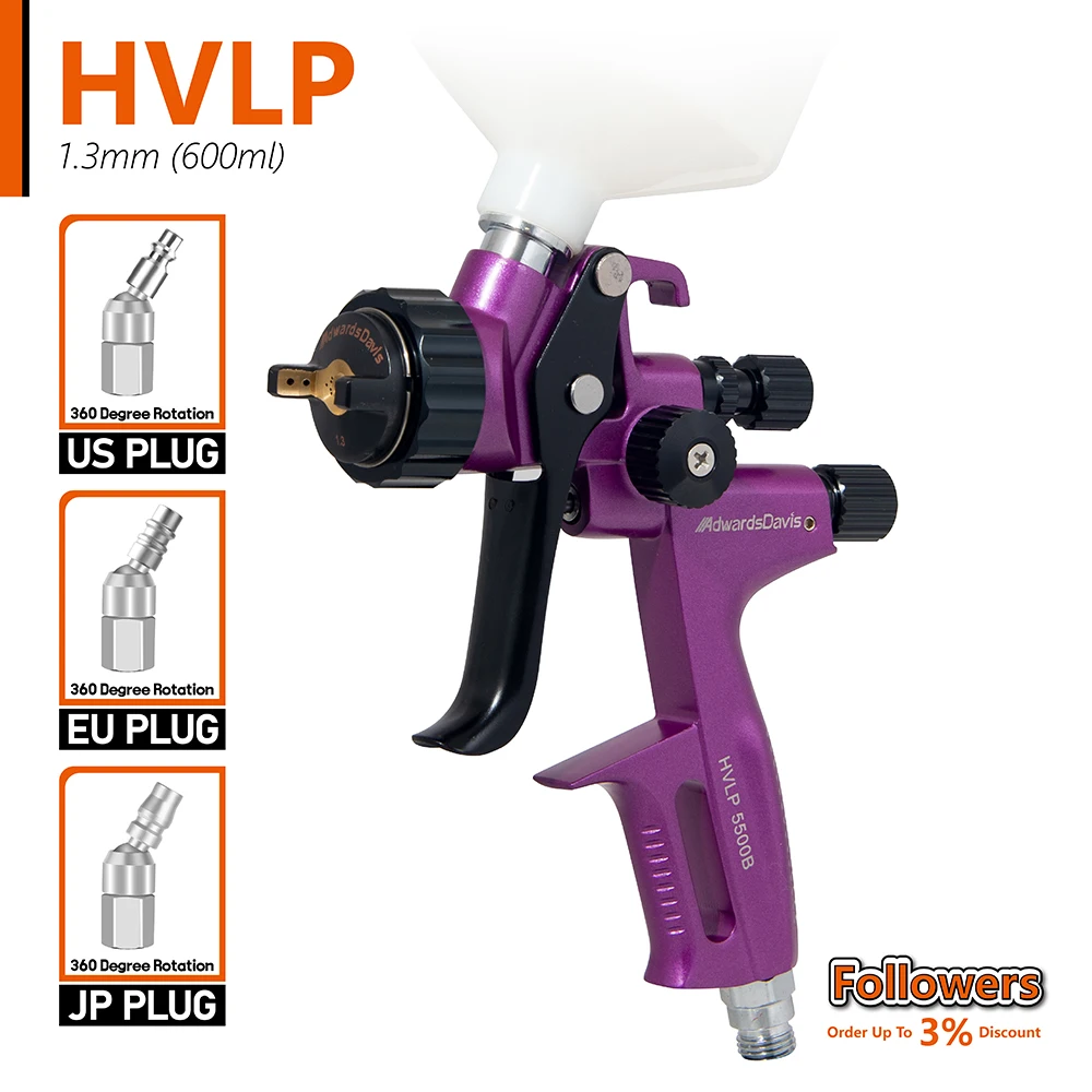 

New Purple HVLP High Atomization Sheet Metal Auto Furniture Repair Environmental Protection Low Pressure Spray Gun Nozzle 1.3mm