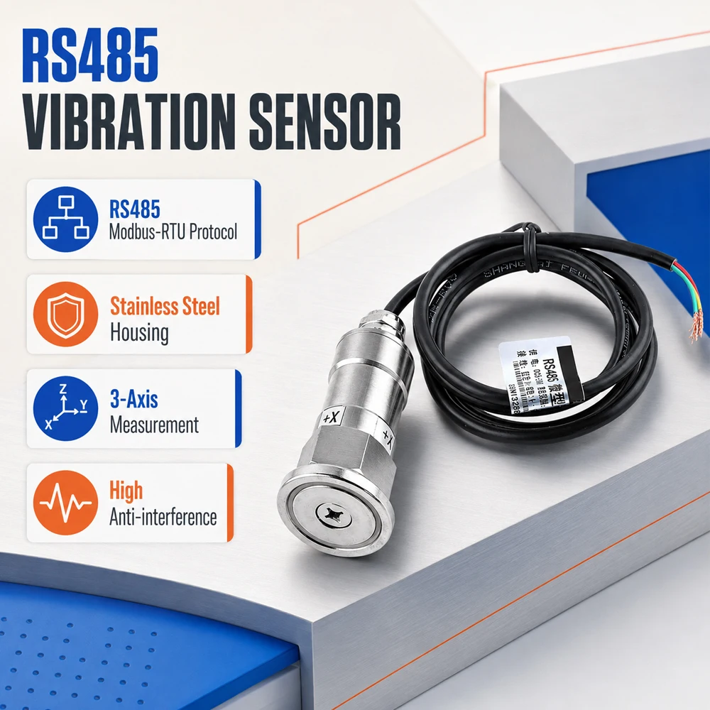 3-Achsen RS485 Magnetischer Temperatur- und Vibrationssensor IP67 Industrieller Transmitter für Motor-, Pumpen-, Lüfter- und Lagerüberwachung