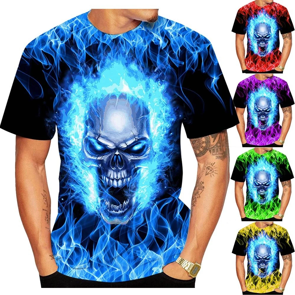 Hot Sale Fire Skull Men Women Kid Casaul Funny 3D Printed T Shirt Streetwear Outdoor Short Sleeve Hip Hop Sreet Style Tees Shirt