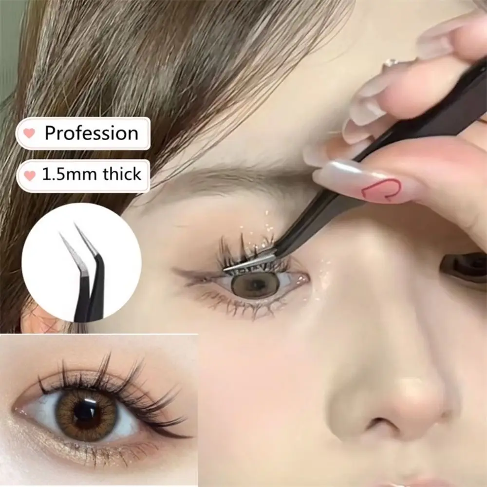 

New Straight Tweezers Stainless Steel Black Eyelash Curler Curved Lashes Applicator Eyelash Extension