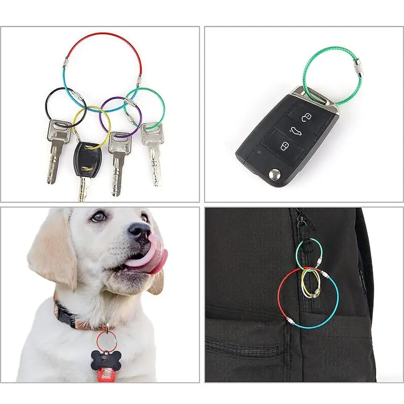 Imagem -03 - Fio de Cabo Loop Keychain Screw Lock Gadget Anéis Key Keyring Círculo Camp Ferramenta Mão Tag Rope 30 Pcs10 Pcs Cores Aço Inoxidável