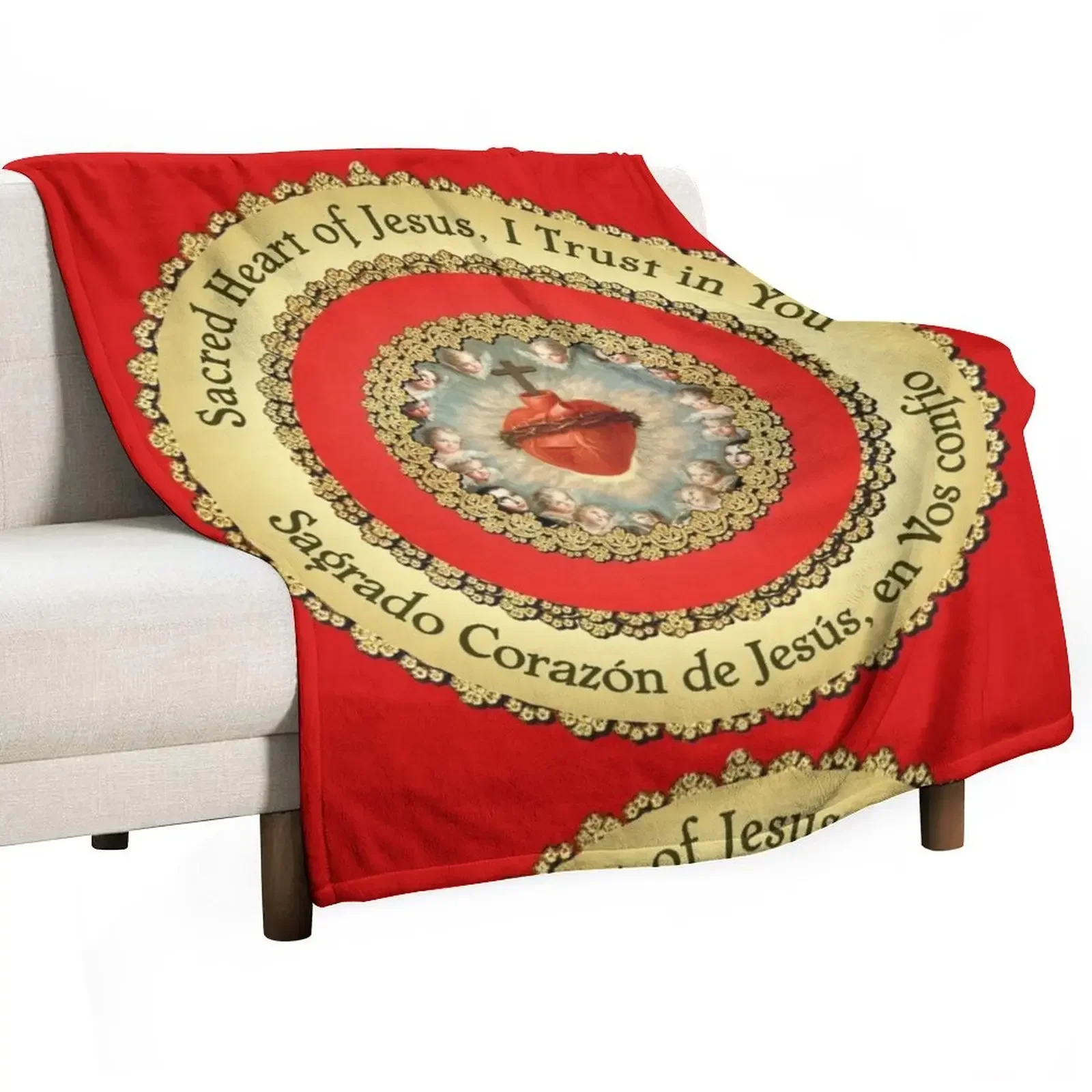 

Sacred Heart of Jesus Spanish Sagrado Corazon Detente Catholic Prayer Bi-lingual 210 Throw Blanket