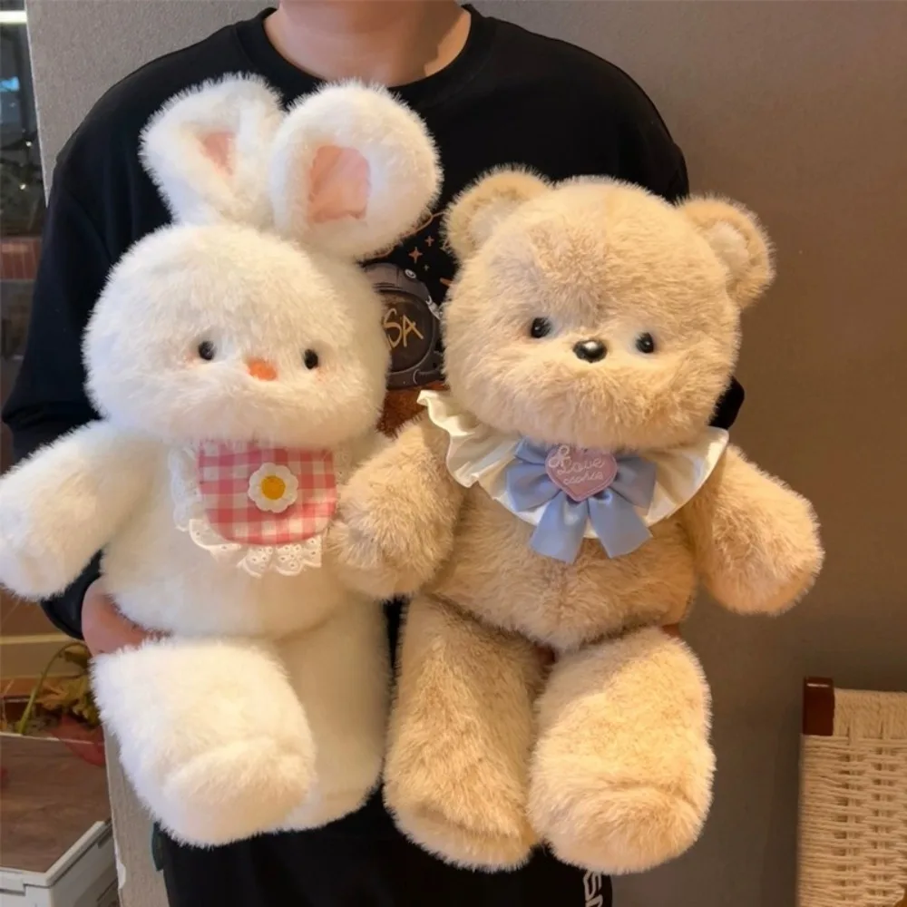Funny Running Bear Plush Toys Cartoon Rabbit 40cm Stuffed Animal with Bib Stuffed Accompany Doll Kids