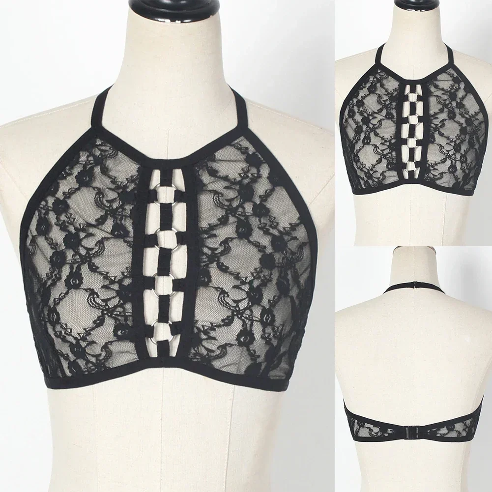 Spitzen-Bralet-Crop-Top, transparentes Mesh-Crop-Top, sexy durchsichtiges BH-Top für Damen, T-Shirts, kurze Ärmel, einfarbig