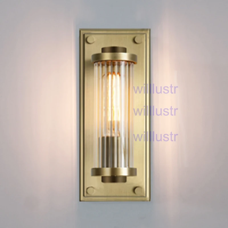 Willlustr cor de cobre do vintage arandela vidro cristal com nervuras sombra lâmpada iluminação moderna varanda escada hotel vaidade luz