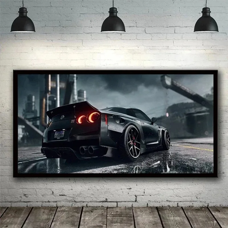Japanese Black Car Wall Art Picture Nissans Skyline GTR R34  Vehicle Canvas Painting Supercar Poster Print for Living Room Decor