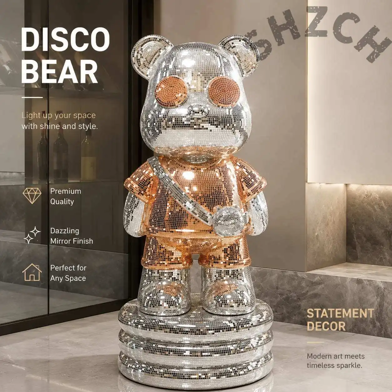 Sequin Bear Sculpture Ornament – Nordic-Style Luxury Home Decor & Creative Art Gift