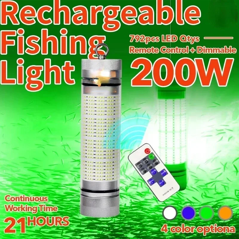 100W 200W Rechargeable Fishing Light Underwater Fish Attractor led Lure Light with battery Hot sales