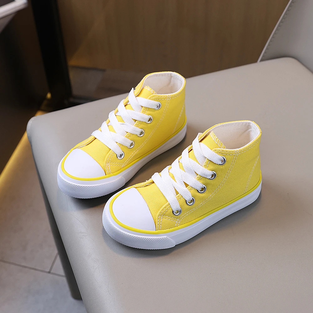 

COMFY KIDS Bright Yellow Vibrant Style Mid Top Canvas Shoes Breathable Fabric Lace-Up All-Season Wear Outdoor Casual School Shoes