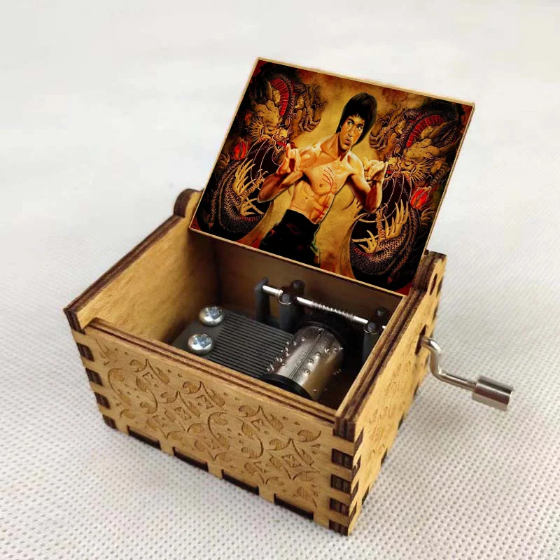 New Design China kung fu star Cartoon Vintage Mechanical Wooden Music Box Wood Crafts new year gift Kids toy Birthday Gifts