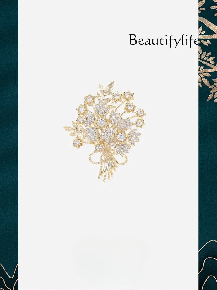 Light luxury exquisite high-end full zirconium bouquet corsage new trendy holiday gift daily temperament