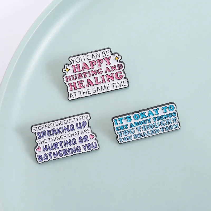 Creative cartoon inspirational English sentence metal badge Healing series fun colored letter brooch Enamel Pins Women's brooch