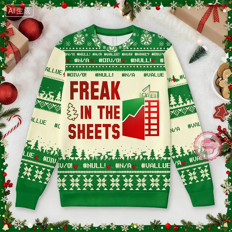 クリスマスの醜いセーター ああ、これはスプレッドシートが必要です Excel クリスマスの要素 楽しくて創造的な冬のラウンドネックセーター