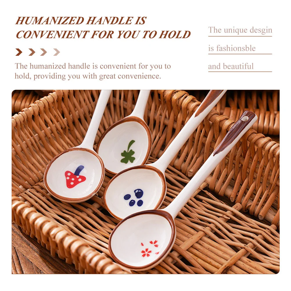 

8Pcs Ceramic Spoon Set Long Handled Spoons for Soup Porridge Serving Reusable Kitchen Dining Tools Household Tableware Bulk