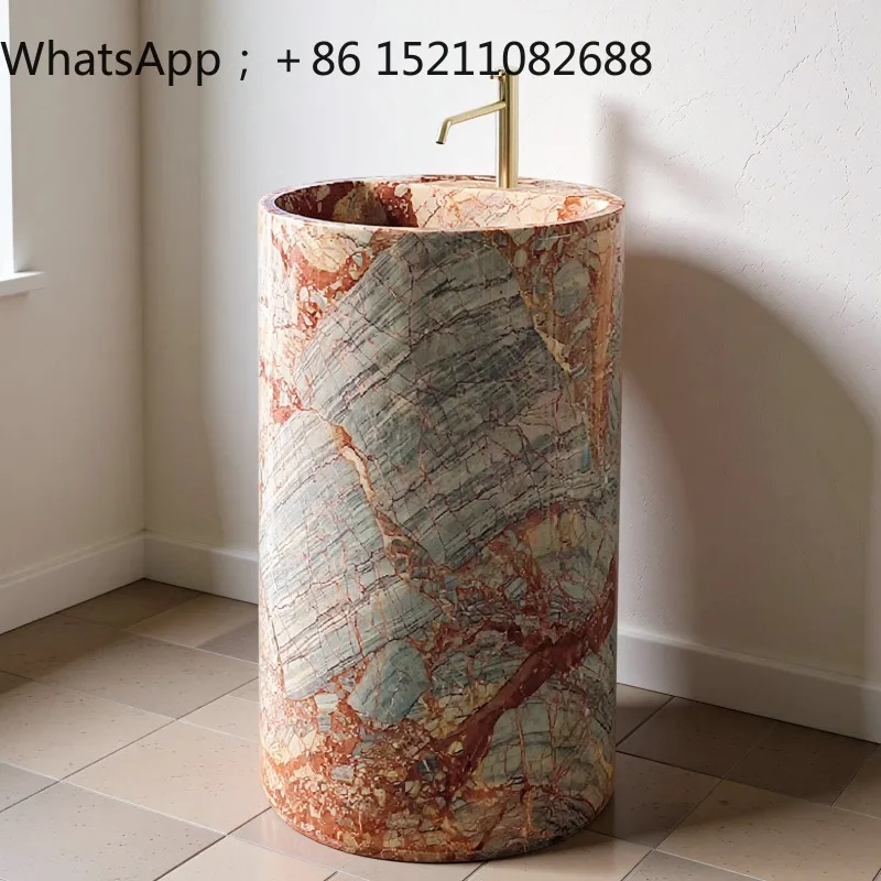 SCY household marble wash basin integrated floor-to-ceiling washbasin column-type sink bathroom washbasin
