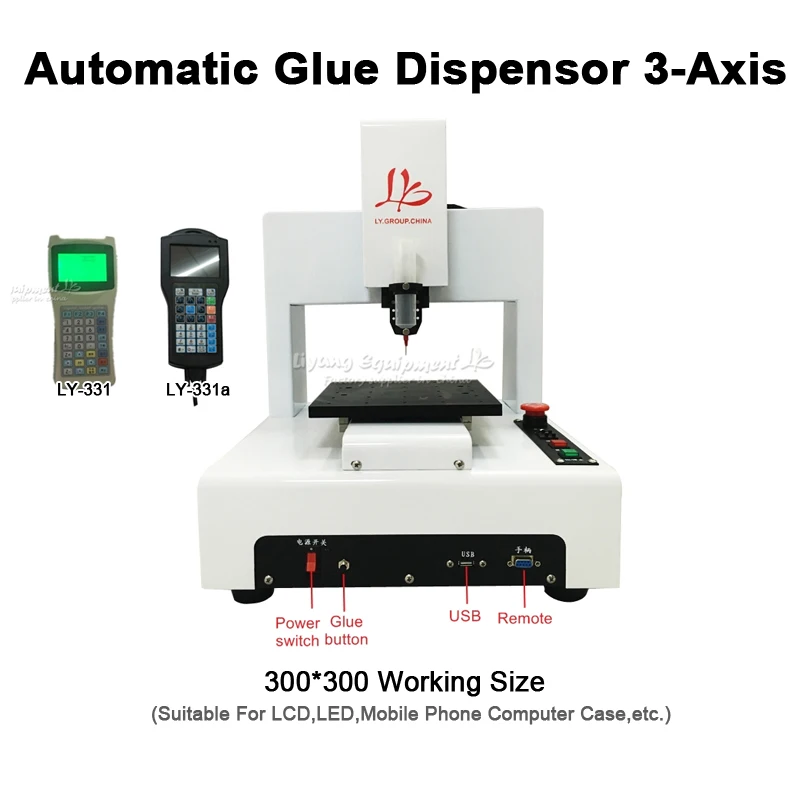 

3-осевой автоматический дозатор клея LY 331 331A, совместимый, рабочий диапазон 300*300 мм для мобильного диспенсера клея в рамке, работает 110 В 220 В