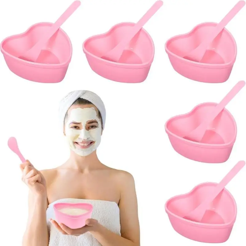6/12 Uds. Cuenco mezclador de mascarilla Facial en forma de corazón con raspador de plástico herramienta de cuidado de la piel DIY, adecuado para la familia y el salón