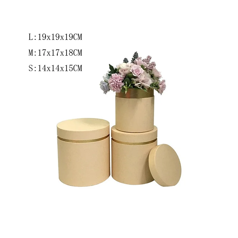 3Pcs/Set Round Shape paper Tube Gift Box Florist Flower Holder Bucket Gift Packaging Box Bouquet Packaging  Party Wedding Supply