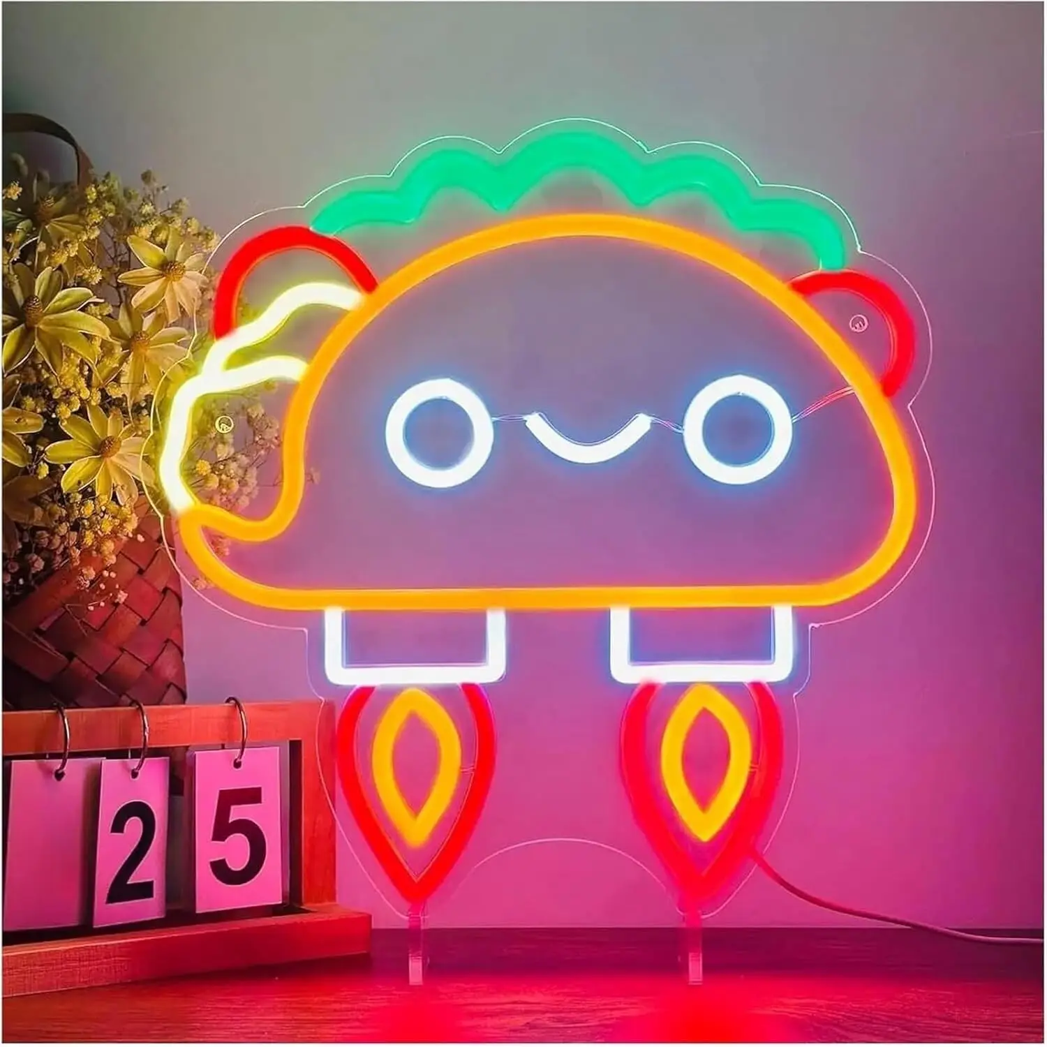 Taco Neon Sign LED Wall Light Dimmable USB for Mexican Restaurant Kitchen Bar Food Party Living Room Food Shop Window Decor Gift
