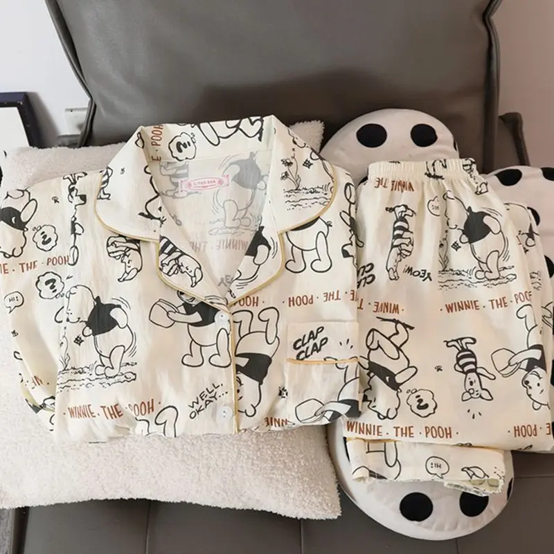 

New Winnie the Pooh Summer Cartoon Printed Long Sleeve Pants Pajama Set Fashionable Casual Women's Outdoor Home Pajamas
