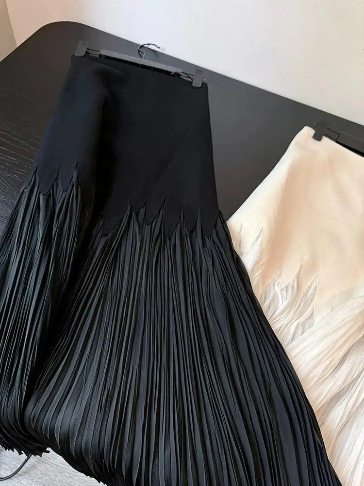 Korean Fashion Evening Dress Elegant Women's Design High Waisted Skirt Women French Retro Long Patchwork Pleated Party Skirt