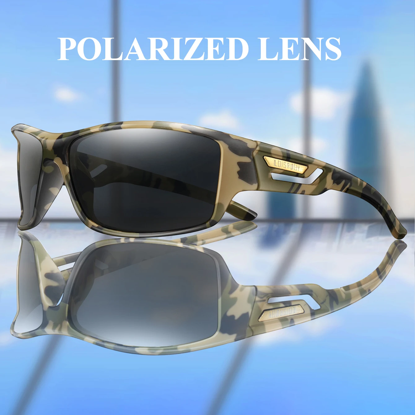 Polarisierte Sonnenbrille für Herren, Camo, Militär-Stil, Festival-Geschenke, UV400, zum Radfahren, Reiten, Laufen, Angeln und Autofahren