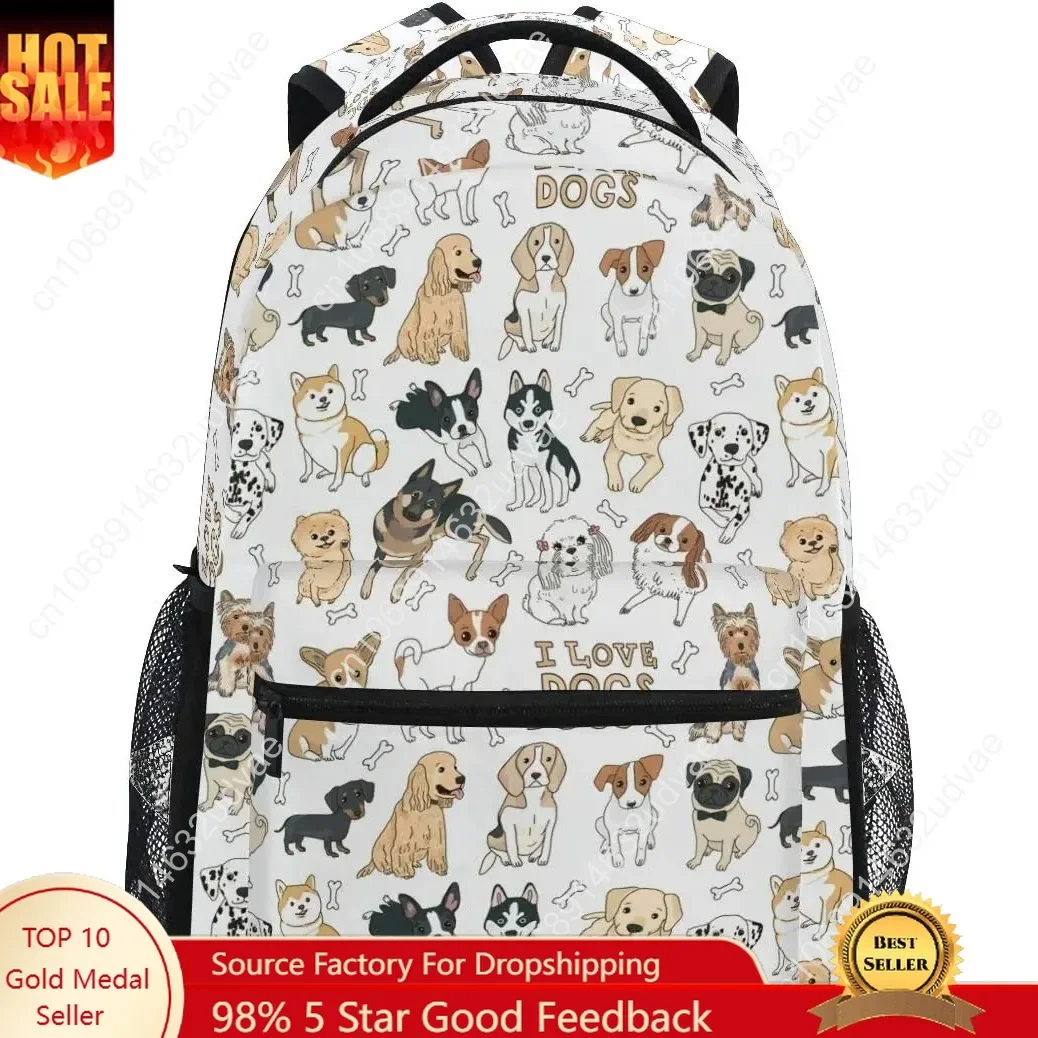 Cute Doodle Dog Print Animal Large Backpack for  School Student Personalized Laptop iPad Tablet Travel School Bag