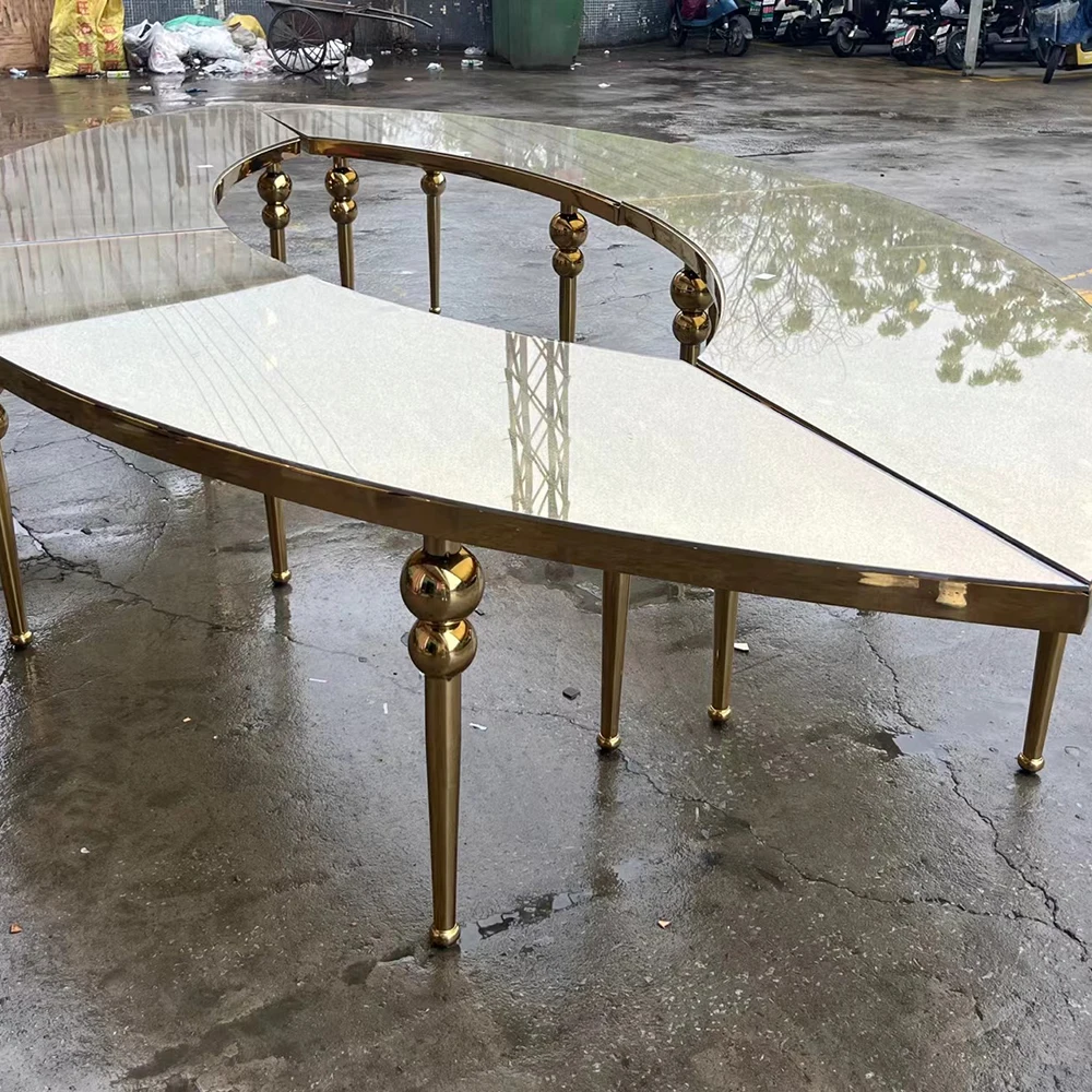 Wedding furniture gold stainless steel legs dining round tables for events reception