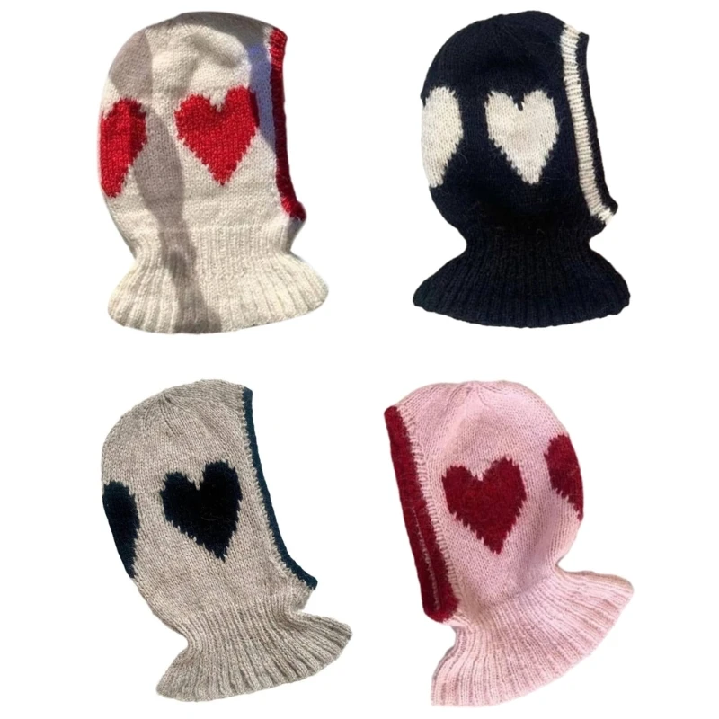 Knitted Heart Balaclava for Halloween Balaclava Knitted Hooded Balaclava DXAA