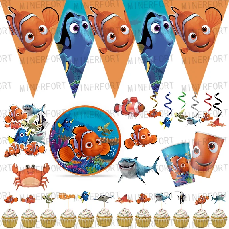 Animation Finding Nemo Birthday Party Decoration Children Party Finding Nemo Balloons Disposable Tableware Plates Napkins Swirls