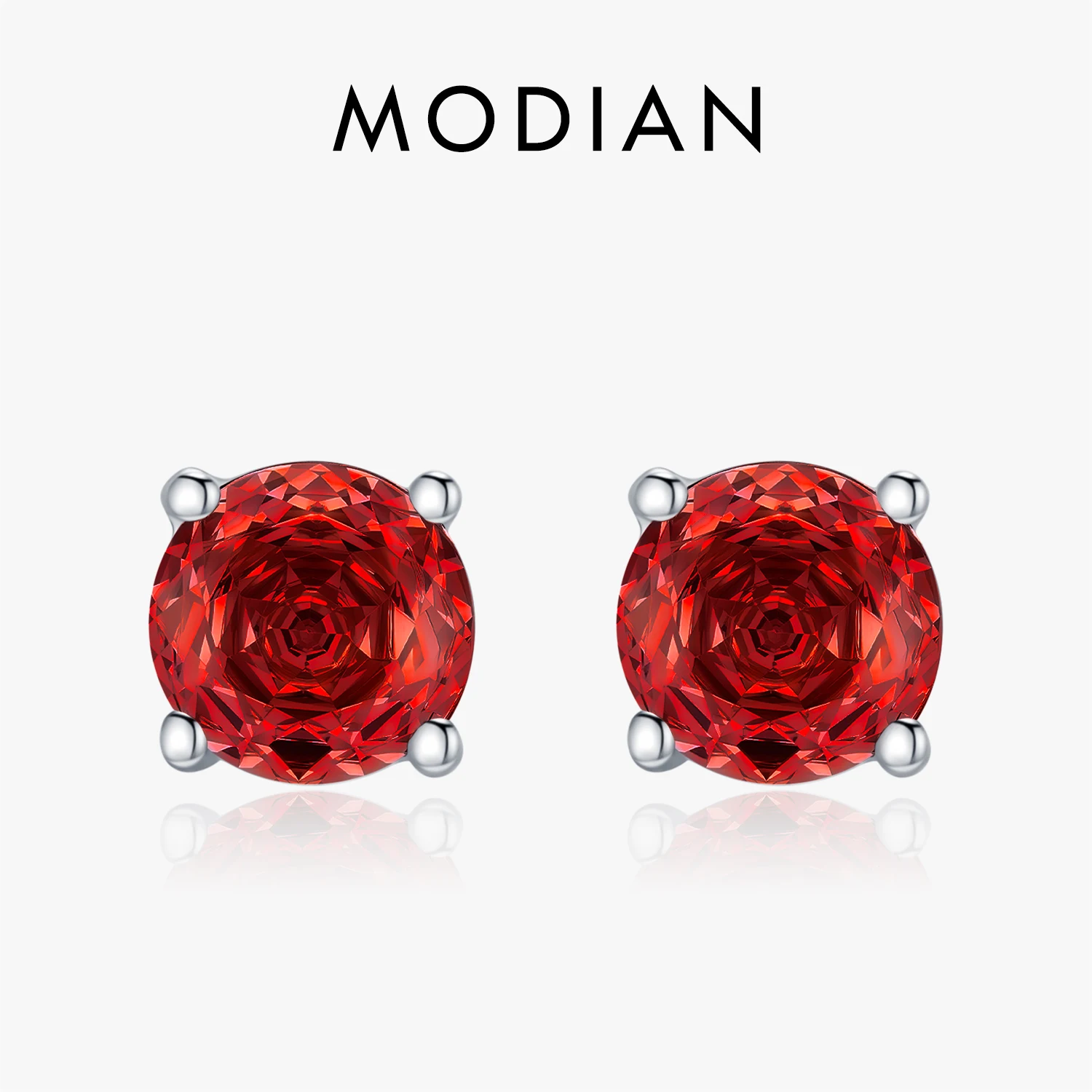 

MODIAN стерлингового серебра 925 пробы, очаровательные ослепительные круглые серьги-гвоздики с красной розой и цирконием для женщин, вечерние ювелирные украшения
