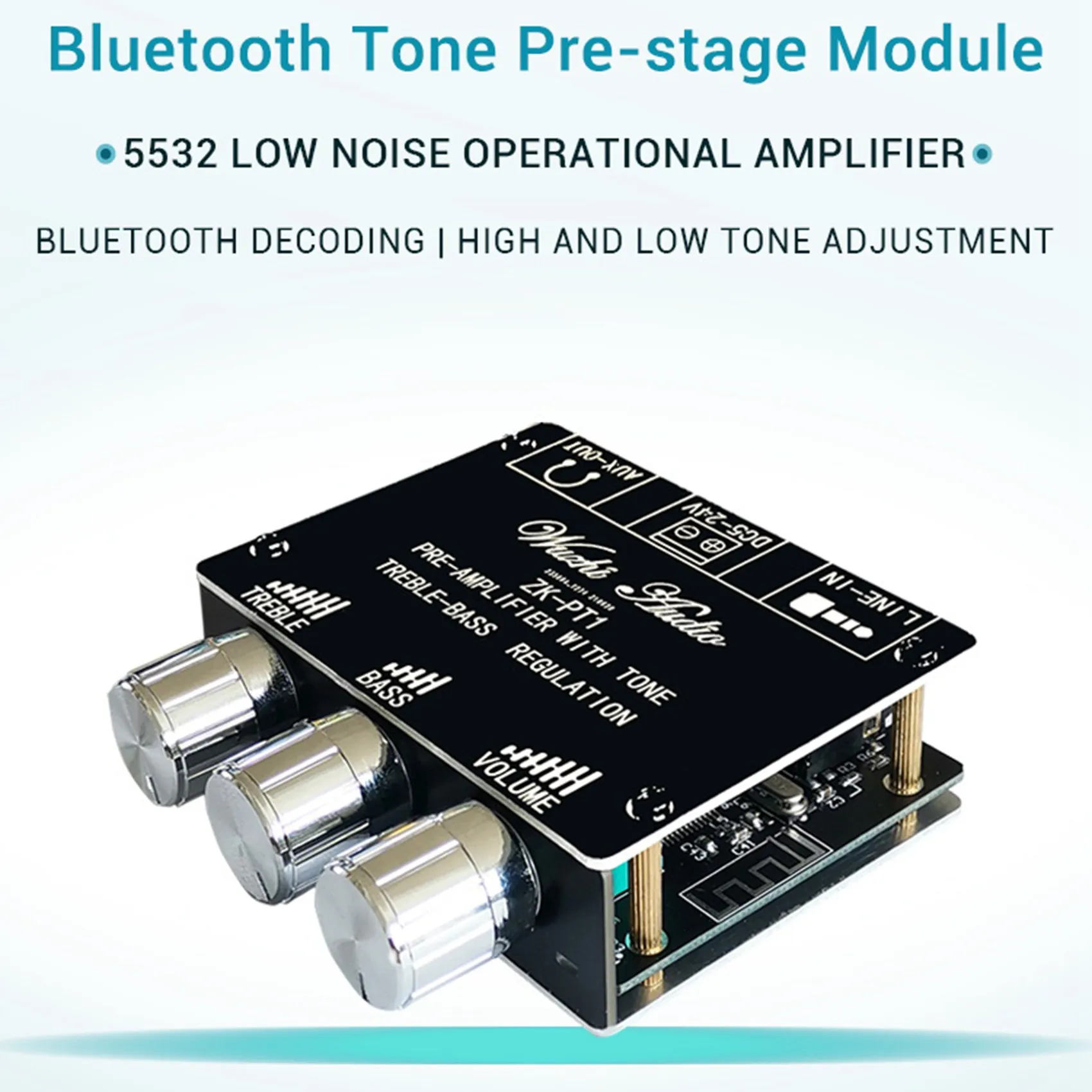 Placa decodificadora Bluetooth 5,0, estéreo de doble canal, bajo ruido, premódulo de tono alto y bajo, placa amplificadora, ZK-PT1