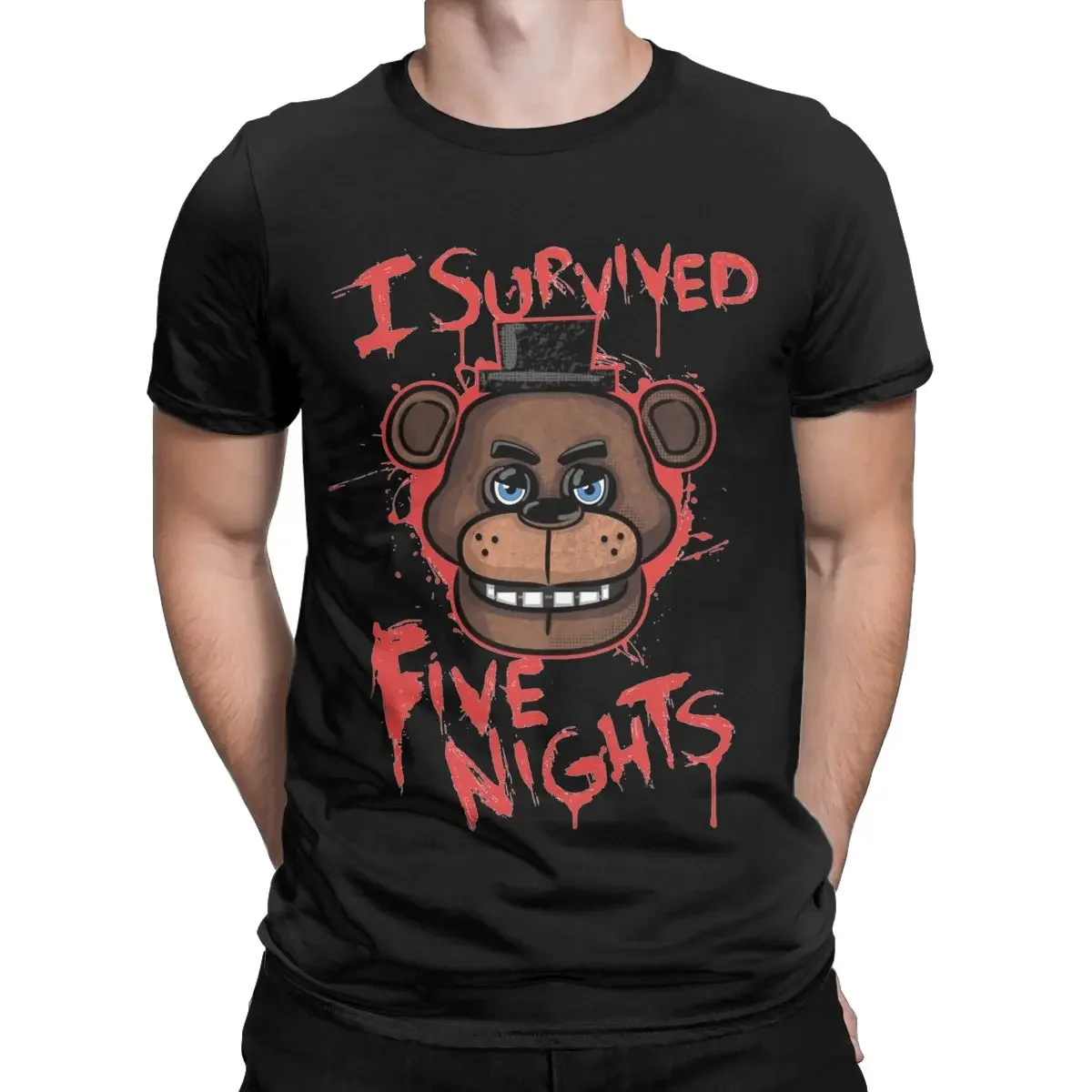 Five Nights T-Shirts for Men At Freddys Novelty Pure Cotton Tee Shirt Round Collar Short Sleeve T Shirt Plus Size Clothes