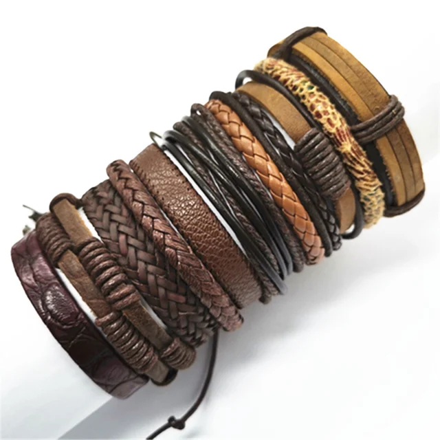 10 Teile/satz Schwarz Wrap Woven Neue Mode Handgemachte Männer Armbänder Männlichen Frauen Leder Armbänder Männer Armreif Großhandel Schmuck Geschenk