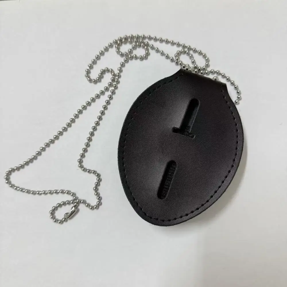 Leather Badge Case Oval Shape Protective Holder Tactical Identification Shield Wallet For Security Guards
