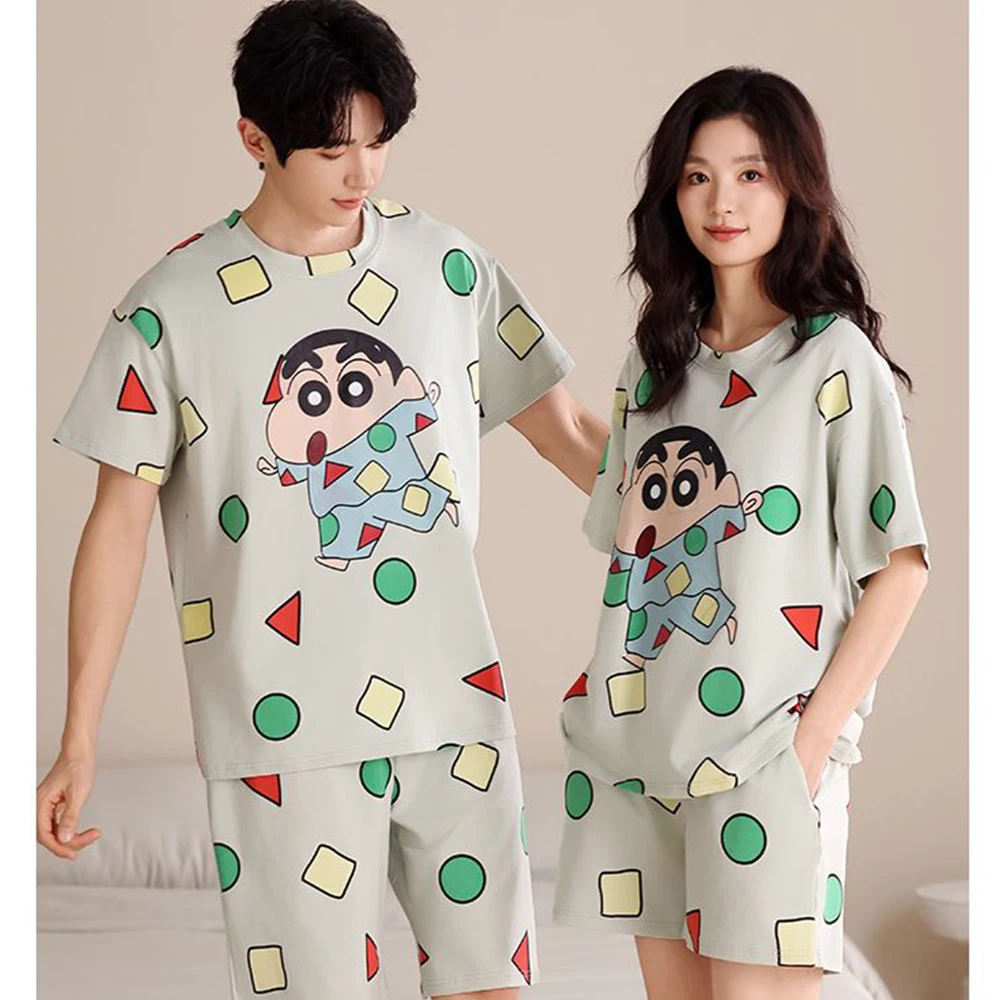 2026 New Summer Style Round Neck Couple's Pure Cotton Short Sleeved Shorts Crayon Shin Chan Pajamas Home Clothes Be Worn Outside