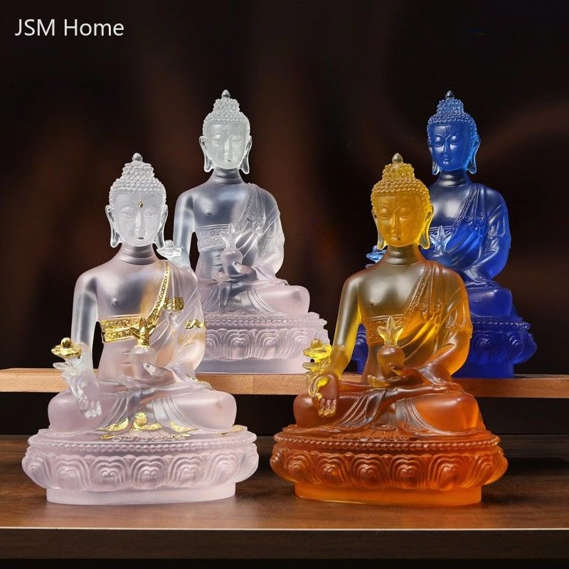 

Water Glaze Medicine Buddha Statue Ornaments Living Room Entrance Door Home Office Offerings Resin Decor