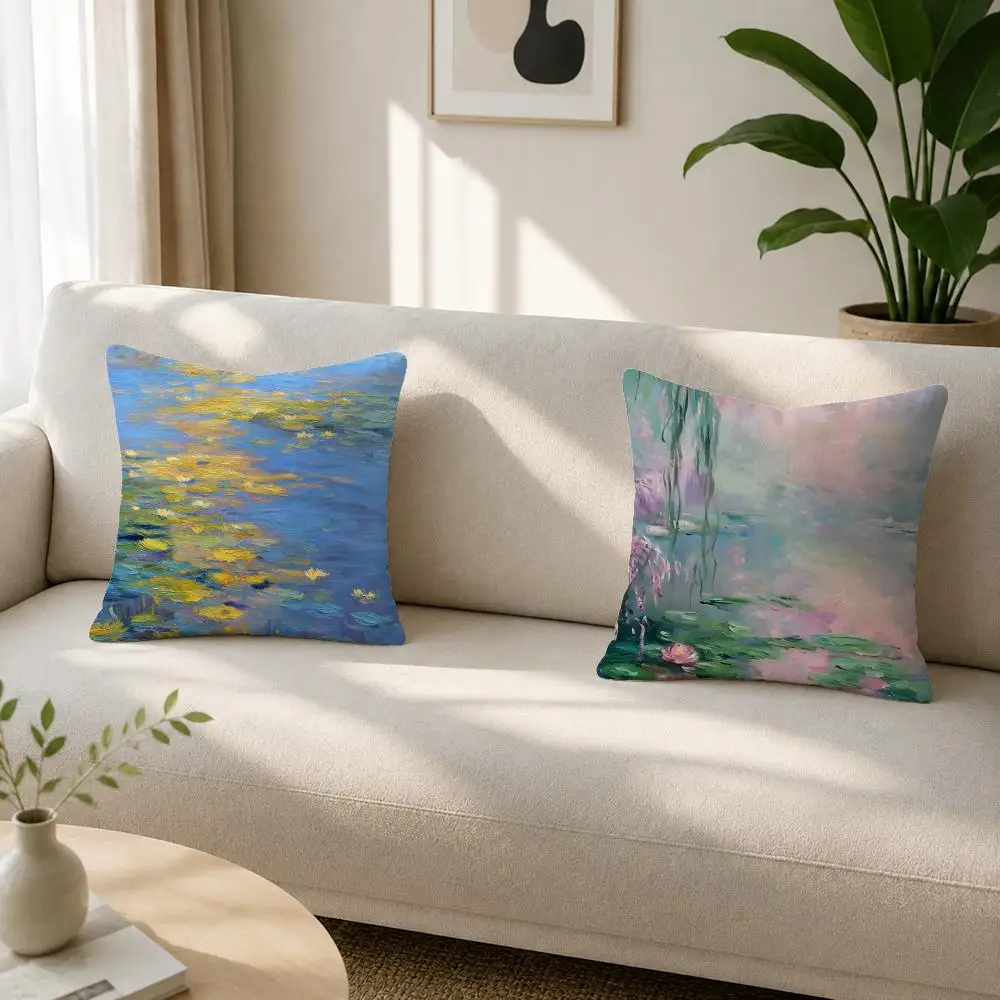 Soft Garden Painterly Decor Monet Impressionist Floral Soft Plushs Fluffy Throw Pillow Cases for Sofa Bedroom Home Decor