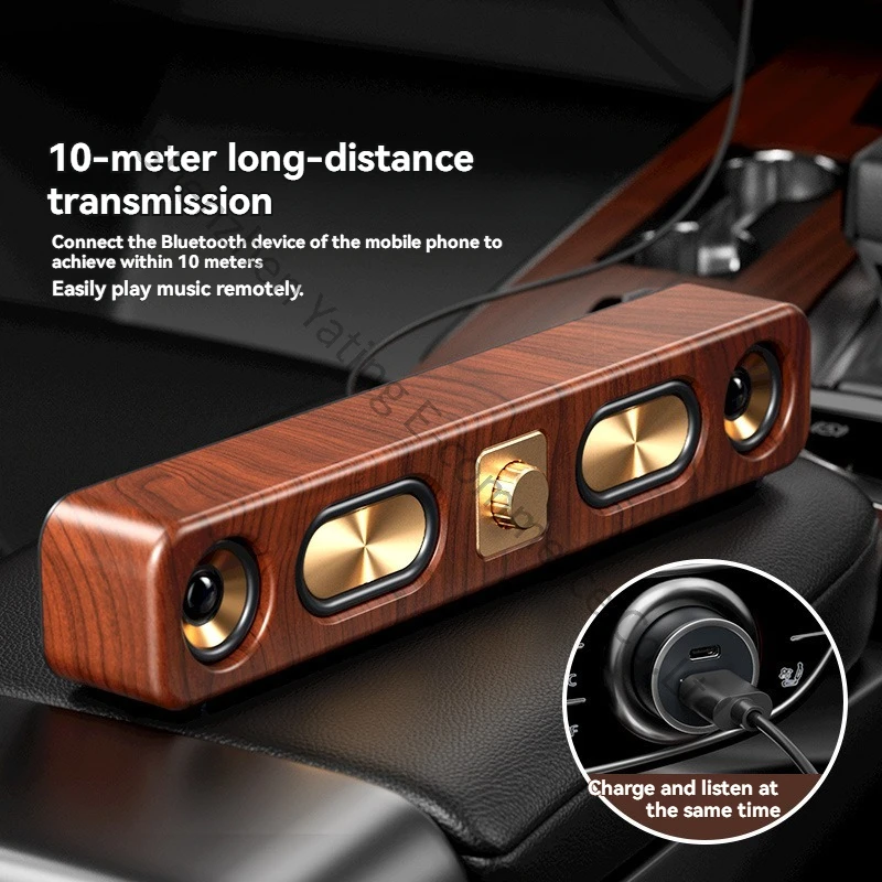 Vintage Wireless Bluetooth Speaker Big Speaker Accent Low Wood Strip Card Desktop Audio Radio E3404