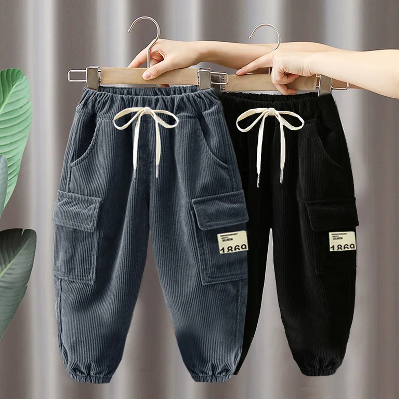 Neue Herbst-Winter-Cargohosen für 2-6 Jahre alte Jungen, Einfarbige Freizeit-Sporthosen für Kinder, Kinderhosen 2-8 Jahre, Kleidung – Detail 7