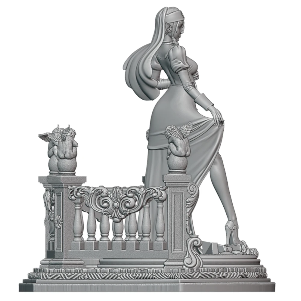 Elf Clergy Lady With Cross Ornament Cherub Balcony Base 1/24 Unpainted Resin Figure Kit 3D Print DIY Statue Toys