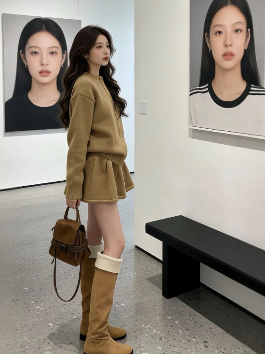 

Весенний женский вязаный комплект 2026: Модный и удобный комплект из двух предметов с юбкой и длинными рукавами, круглый вырез, индивидуальный дизайн.