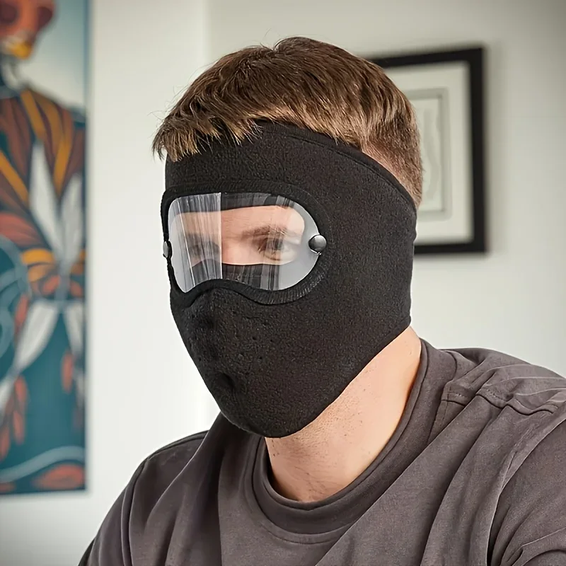 

1 шт. зимняя теплая маска для лица со съемными прозрачными линзами против запотевания и регулируемой застежкой - полное покрытие лица, дышащая ткань