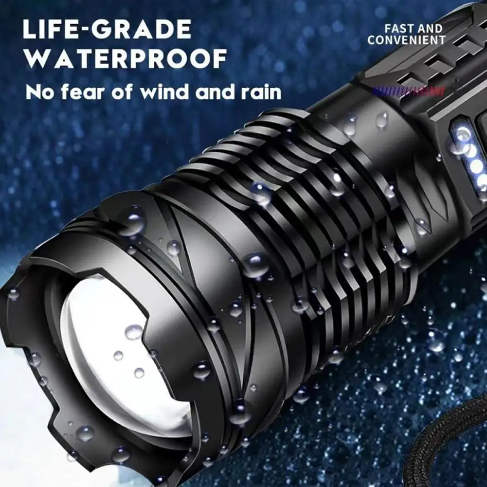 High Power LED Flashlights Tactical Emergency Strong Zoom USB Spotlights Built-in Rechargeable Battery Torch Telescopic Cam C4R8