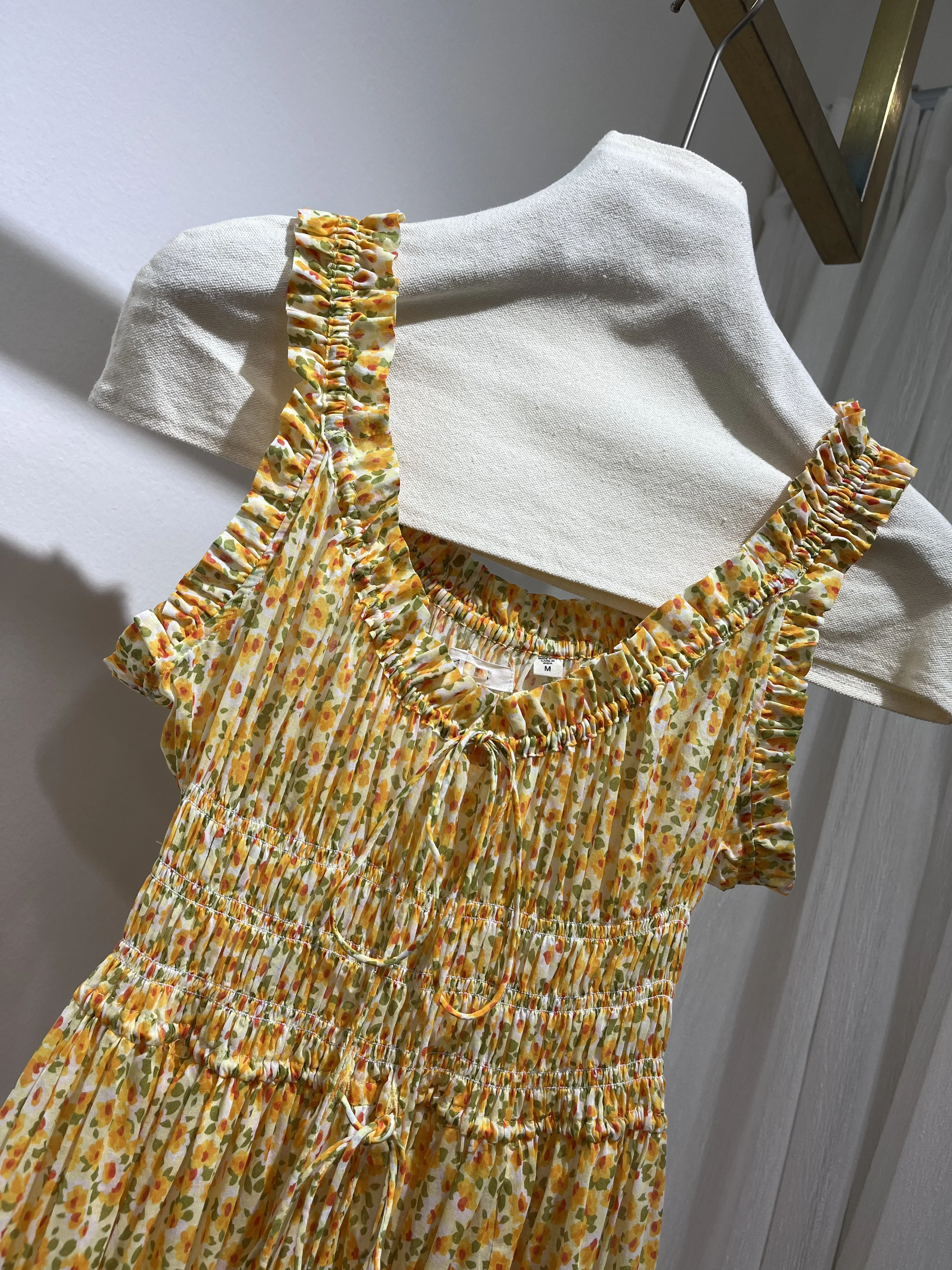 Abito lungo da donna in cotone con stampa floreale 2025 Nuovo abito da donna vintage senza maniche con elastico in vita smock