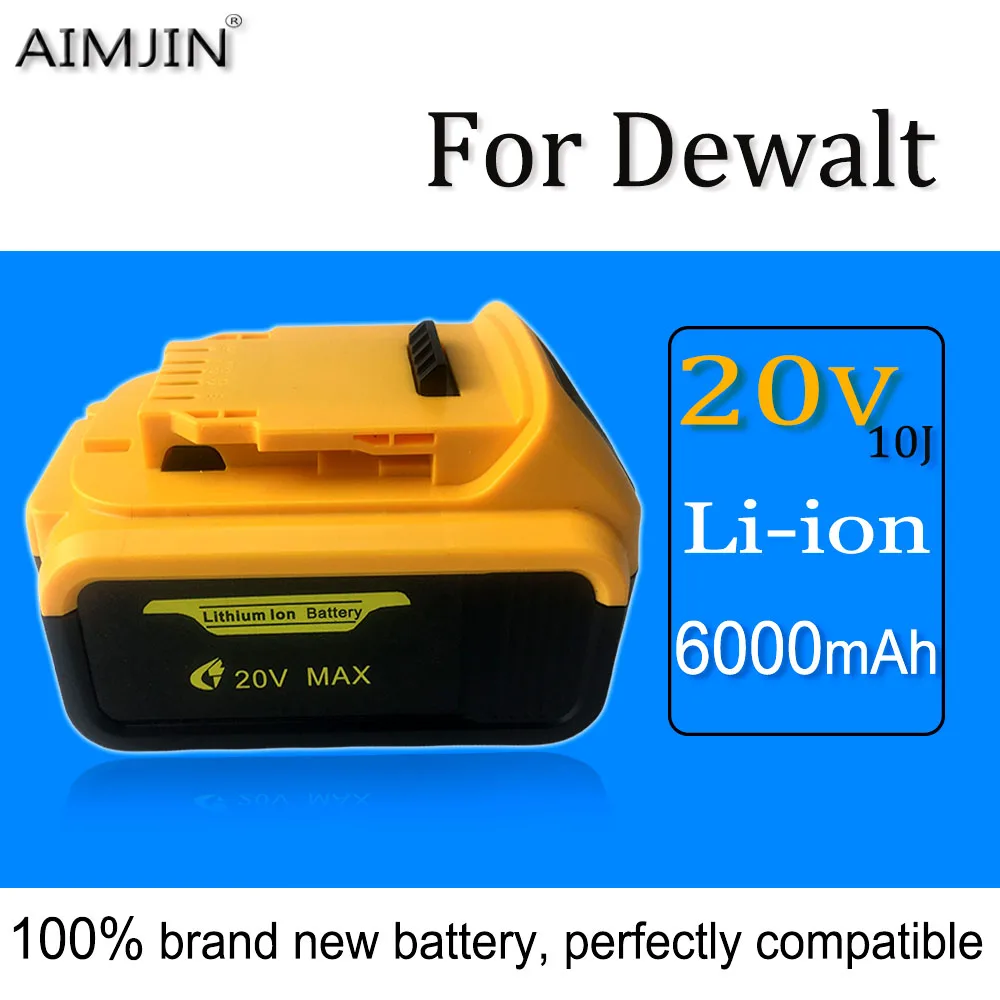 

For Dewalt 20V 10J 6.0Ah Rechargeable Li-ion Battery, Compatible DCB200 DCB206 DCB207 DCB204 Series Power Tool