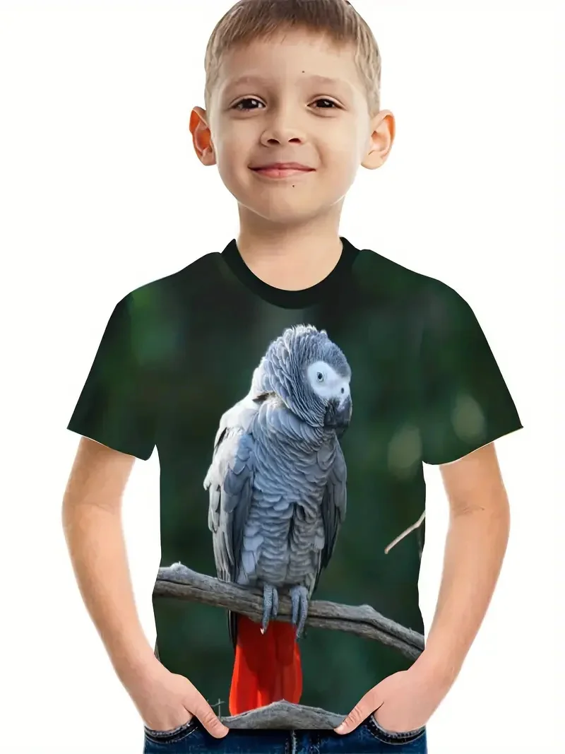 T-shirt manches courtes pour enfants, vêtement décontracté, rétro, impression 3D, mode, animal, garçon, 2024